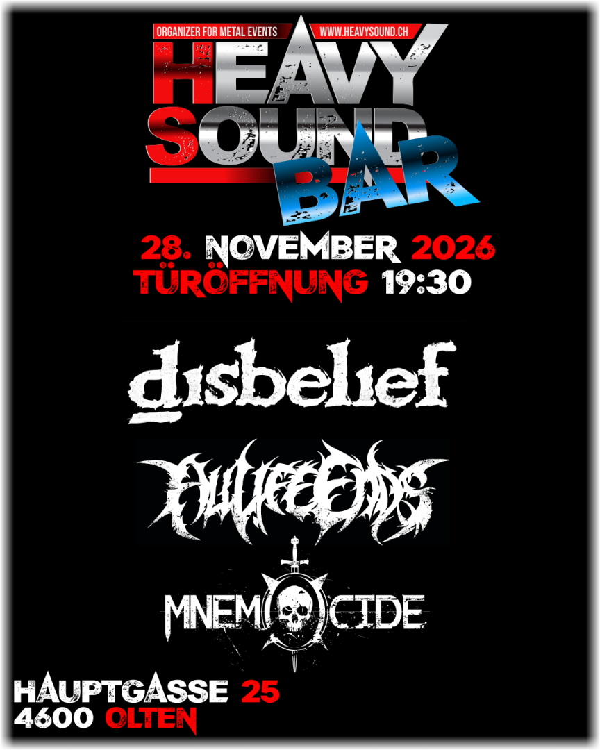 Mnemocide with All Life Ends and Disbelief at Heavysound Bar Olten concert poster