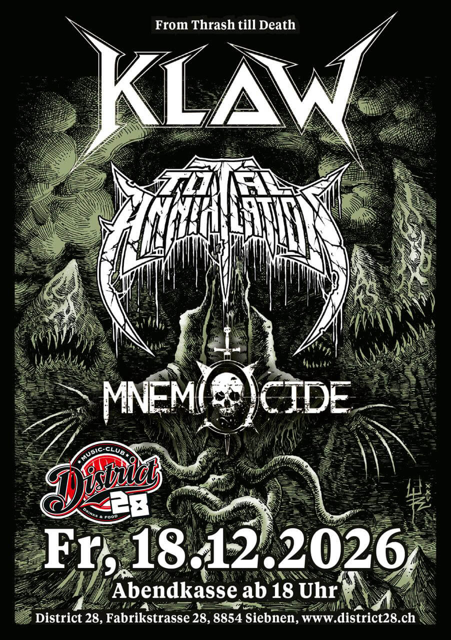 Mnemocide, Total Annihilation and Klaw in District 28 concert poster